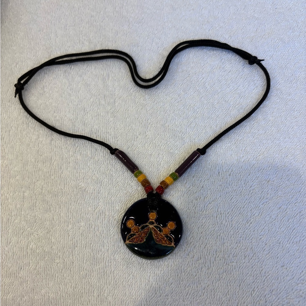 Handcrafted GlazedCeramic Pendant Necklace | Adjustable Cord, Boho Style